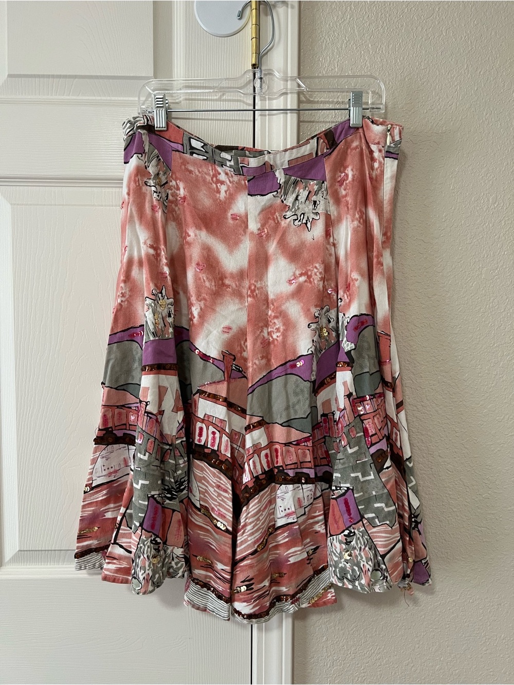 Kaktus Vintage Y2K Sequin Linen Midi Skirt XL Abstract Coastal Mediterranean